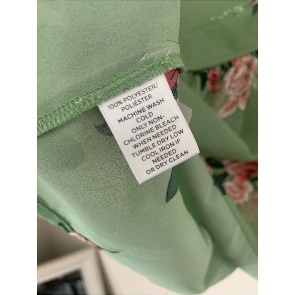 LOFT Green Floral V-Neck Peasant Long Sleeve Blouse Top Semi Sheer M Feminine - Picture 5 of 8
